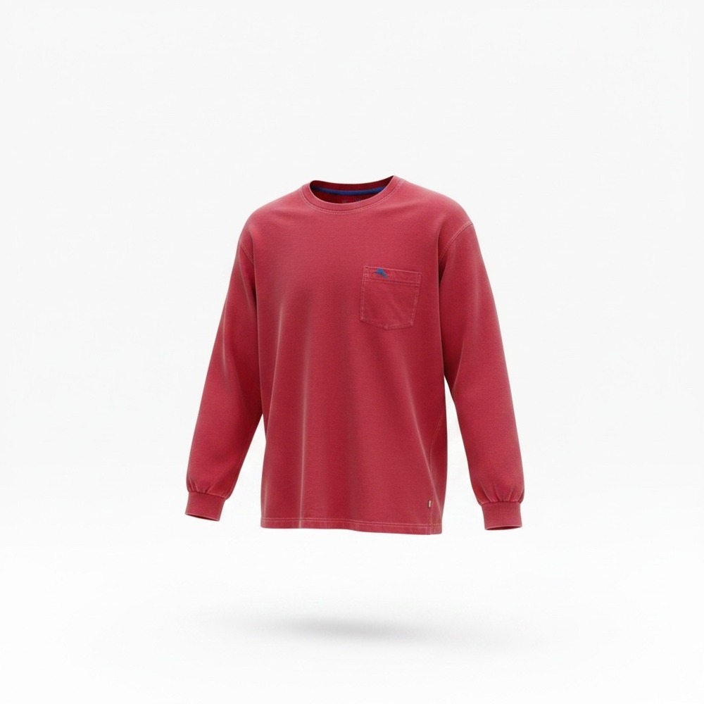 Tommy Bahama Mens Long Sleeve Pocket T-Shirt Red Cotton Marlin Logo L